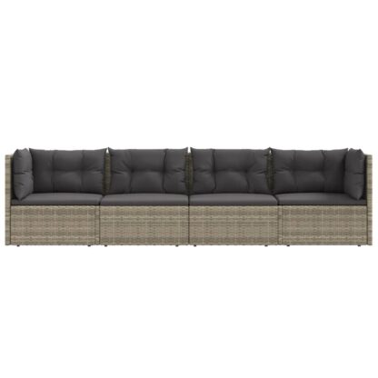 4-tlg. Garten-Lounge-Set mit Kissen Grau Poly Rattan - Image 4