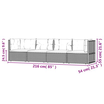 4-tlg. Garten-Lounge-Set mit Kissen Grau Poly Rattan - Image 7