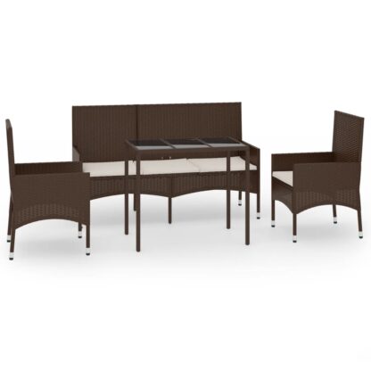 4-tlg. Garten-Lounge-Set mit Kissen Braun Poly Rattan - Image 2