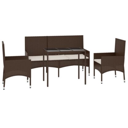 4-tlg. Garten-Lounge-Set mit Kissen Braun Poly Rattan - Image 3
