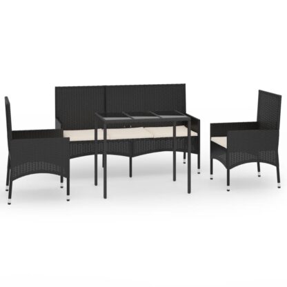 4-tlg. Garten-Lounge-Set mit Kissen Schwarz Poly Rattan - Image 2