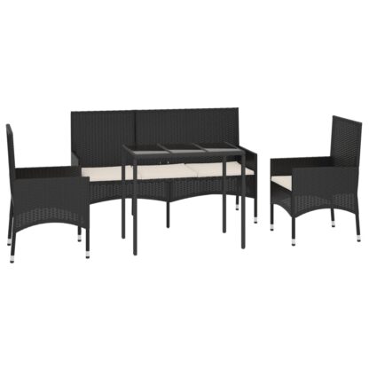 4-tlg. Garten-Lounge-Set mit Kissen Schwarz Poly Rattan - Image 3