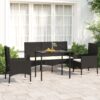 4-tlg. Garten-Lounge-Set mit Kissen Schwarz Poly Rattan