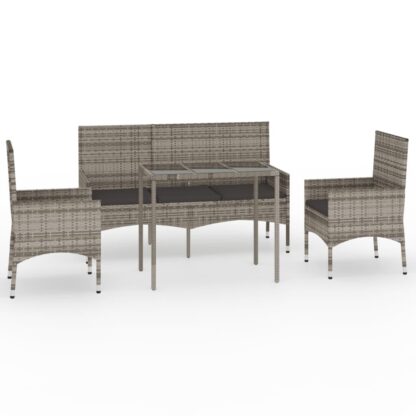 4-tlg. Garten-Lounge-Set mit Kissen Grau Poly Rattan - Image 2