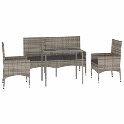 4-tlg. Garten-Lounge-Set mit Kissen Grau Poly Rattan - Image 3