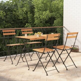 5-tlg. Bistro-Set Klappbar Massivholz Akazie und Stahl