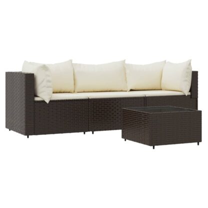 4-tlg. Garten-Lounge-Set mit Kissen Braun Poly Rattan - Image 2