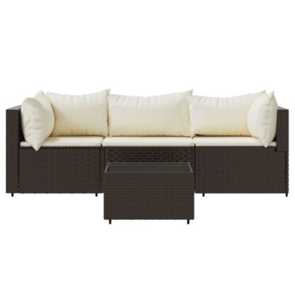 4-tlg. Garten-Lounge-Set mit Kissen Braun Poly Rattan - Image 3