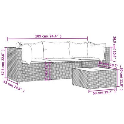 4-tlg. Garten-Lounge-Set mit Kissen Braun Poly Rattan - Image 11