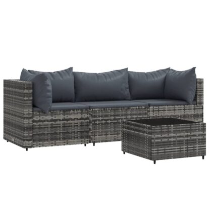 4-tlg. Garten-Lounge-Set mit Kissen Grau Poly Rattan - Image 2