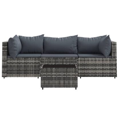 4-tlg. Garten-Lounge-Set mit Kissen Grau Poly Rattan - Image 3