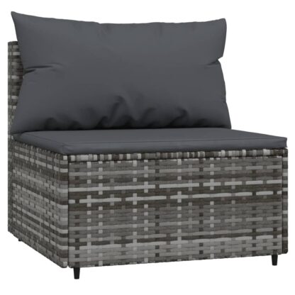 4-tlg. Garten-Lounge-Set mit Kissen Grau Poly Rattan - Image 6