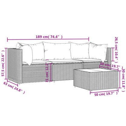 4-tlg. Garten-Lounge-Set mit Kissen Grau Poly Rattan - Image 11