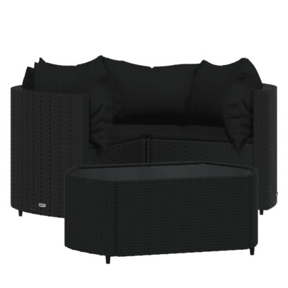 4-tlg. Garten-Lounge-Set mit Kissen Schwarz Poly Rattan - Image 2