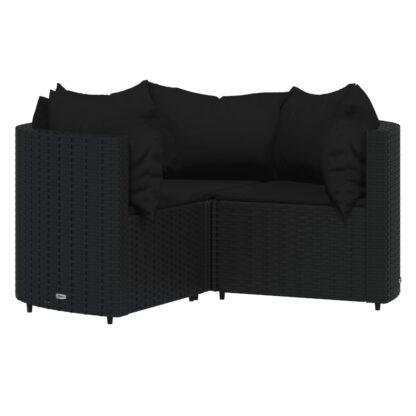 4-tlg. Garten-Lounge-Set mit Kissen Schwarz Poly Rattan - Image 3