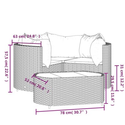 4-tlg. Garten-Lounge-Set mit Kissen Schwarz Poly Rattan - Image 11