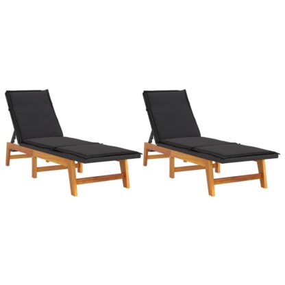 Sonnenliegen mit Auflagen 2 Stk. Poly Rattan Massivholz Akazie - Image 2