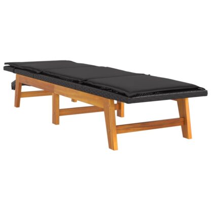 Sonnenliegen mit Auflagen 2 Stk. Poly Rattan Massivholz Akazie - Image 4