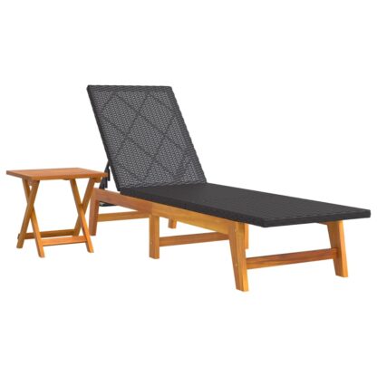 Sonnenliege mit Tisch Poly Rattan und Massivholz Akazie - Image 2