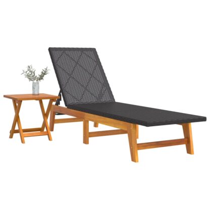 Sonnenliege mit Tisch Poly Rattan und Massivholz Akazie - Image 3