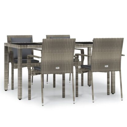 5-tlg. Garten-Essgruppe mit Kissen Grau Poly Rattan - Image 2