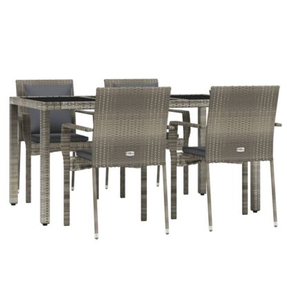 5-tlg. Garten-Essgruppe mit Kissen Grau Poly Rattan - Image 3
