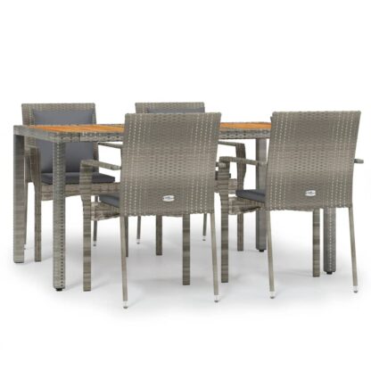 5-tlg. Garten-Essgruppe mit Kissen Grau Poly Rattan - Image 2