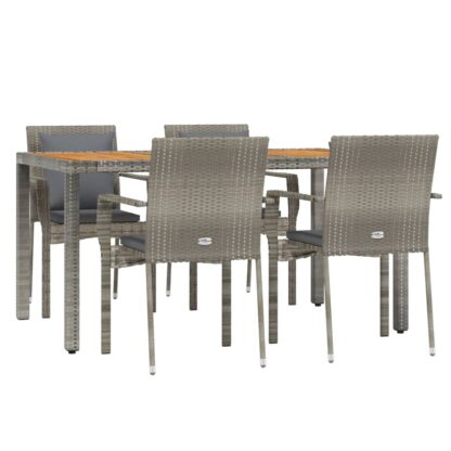 5-tlg. Garten-Essgruppe mit Kissen Grau Poly Rattan - Image 3