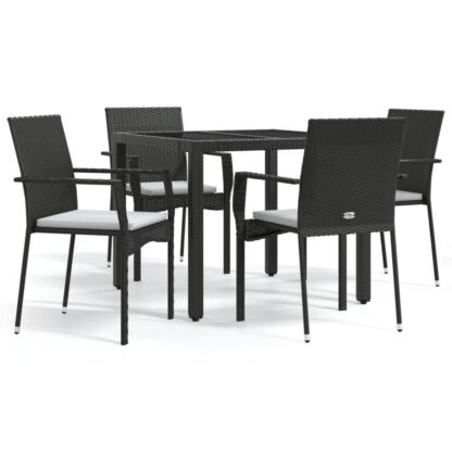 5-tlg. Garten-Essgruppe mit Kissen Schwarz Poly Rattan - Image 2