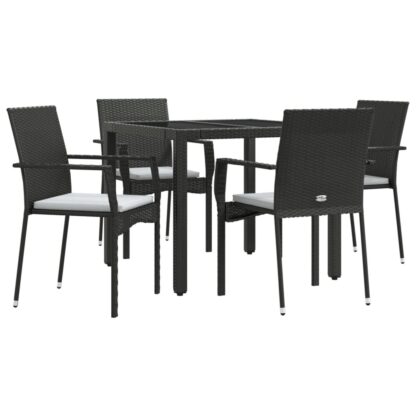 5-tlg. Garten-Essgruppe mit Kissen Schwarz Poly Rattan - Image 3