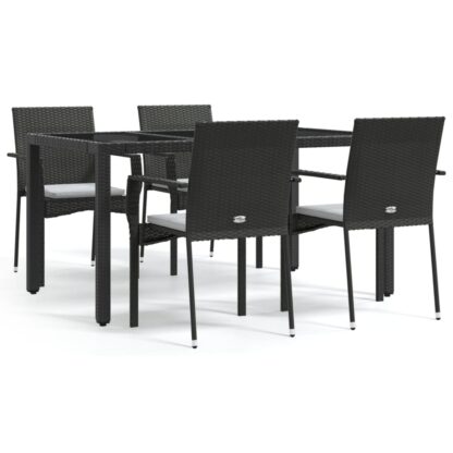 5-tlg. Garten-Essgruppe mit Kissen Schwarz Poly Rattan - Image 2