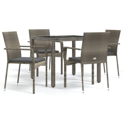 5-tlg. Garten-Essgruppe mit Kissen Grau Poly Rattan - Image 2