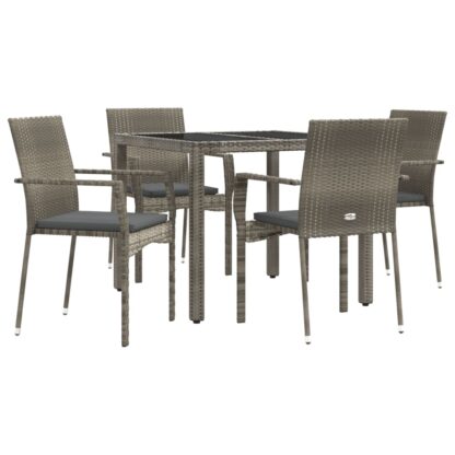 5-tlg. Garten-Essgruppe mit Kissen Grau Poly Rattan - Image 3