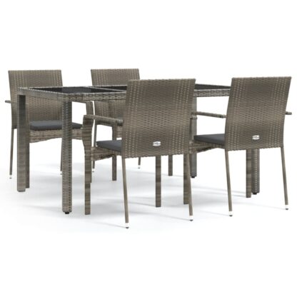 5-tlg. Garten-Essgruppe mit Kissen Grau Poly Rattan - Image 2