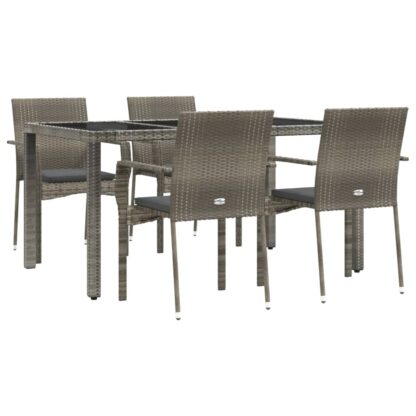 5-tlg. Garten-Essgruppe mit Kissen Grau Poly Rattan - Image 3