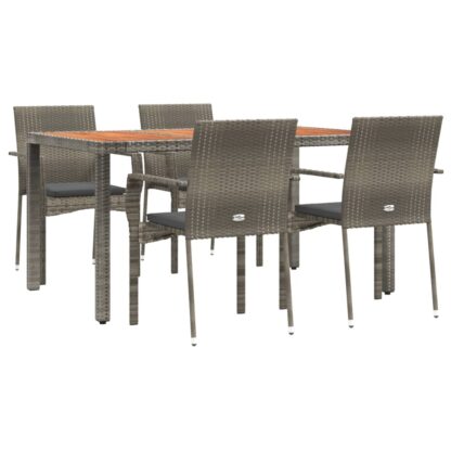 5-tlg. Garten-Essgruppe mit Kissen Grau Poly Rattan - Image 3