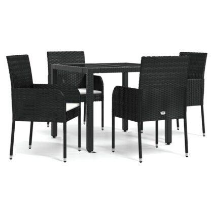 5-tlg. Garten-Essgruppe mit Kissen Schwarz Poly Rattan - Image 2
