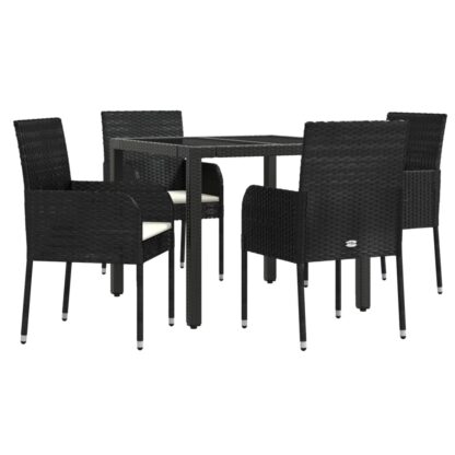 5-tlg. Garten-Essgruppe mit Kissen Schwarz Poly Rattan - Image 3
