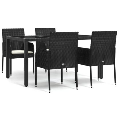 5-tlg. Garten-Essgruppe mit Kissen Schwarz Poly Rattan - Image 2