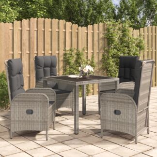 5-tlg. Garten-Essgruppe mit Kissen Grau Poly Rattan