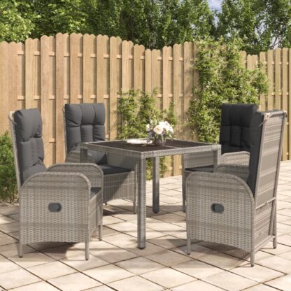 5-tlg. Garten-Essgruppe mit Kissen Grau Poly Rattan