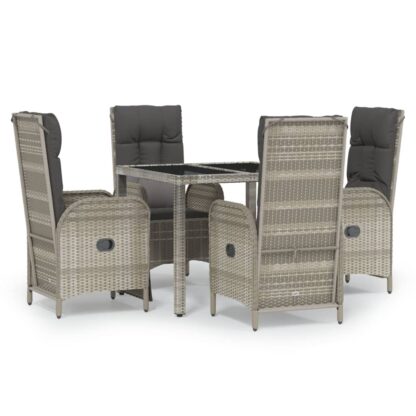 5-tlg. Garten-Essgruppe mit Kissen Grau Poly Rattan - Image 2