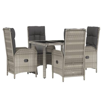 5-tlg. Garten-Essgruppe mit Kissen Grau Poly Rattan - Image 3