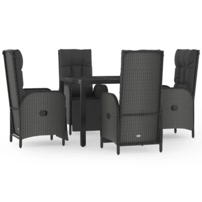 5-tlg. Garten-Essgruppe mit Kissen Schwarz Poly Rattan - Image 2