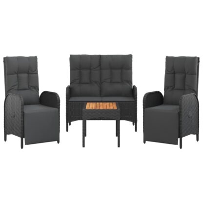 4-tlg. Garten-Essgruppe mit Kissen Schwarz Poly Rattan - Image 3