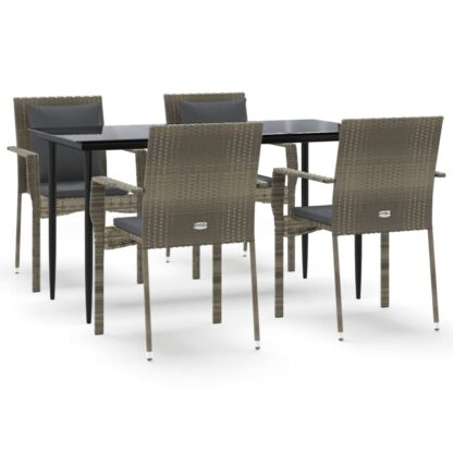 5-tlg. Garten-Lounge-Set mit Kissen Schwarz Grau Poly Rattan - Image 2