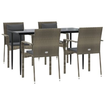 5-tlg. Garten-Lounge-Set mit Kissen Schwarz Grau Poly Rattan - Image 3