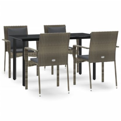 5-tlg. Garten-Essgruppe mit Kissen Schwarz und Grau Poly Rattan - Image 2