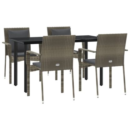 5-tlg. Garten-Essgruppe mit Kissen Schwarz und Grau Poly Rattan - Image 3