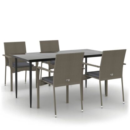 5-tlg. Garten-Essgruppe mit Kissen Schwarz und Grau Poly Rattan - Image 2